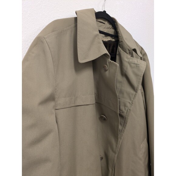 Vintage London Fog Towne Mens Tan Trench Coat Teddy Brown Faux Fur Lining sz 42R - Picture 4 of 16